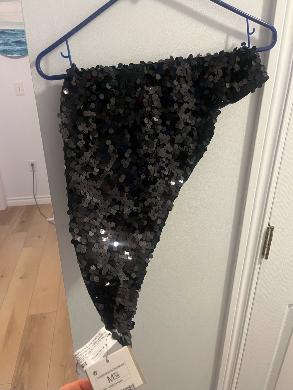 BERSHKA Black Sequin Triangle Scarf